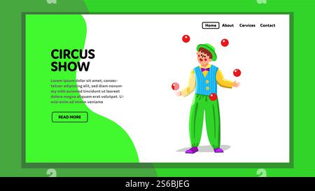 Circus Show Performance Juggler Throw Balls Vector. Circus Show Difficult Trick Performing Young Clown Man. Character Artist Performer Trickster On Arena Web Flat Cartoon Illustration. Circus Show Performance Juggler Throw Balls Vector Stock Vector