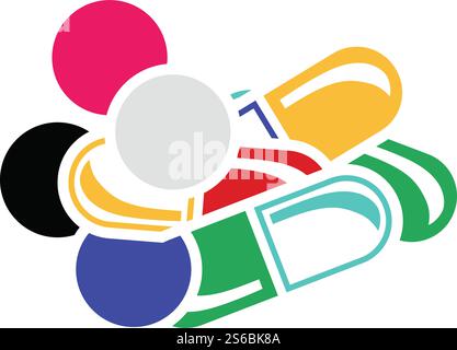 Pill And Tabs Icon. Flat Color Design. Vector Illustration. Stock Vector