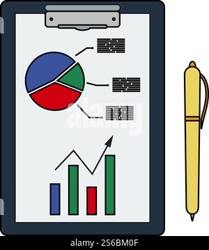 Writing Tablet With Analytics Chart Icon. Editable Outline With Color Fill Design. Vector Illustration. Stock Vector