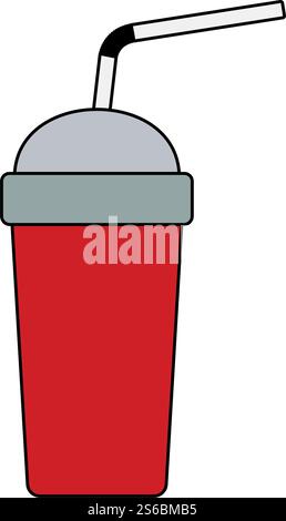 Disposable Soda Cup And Flexible Stick Icon. Editable Outline With Color Fill Design. Vector Illustration. Stock Vector