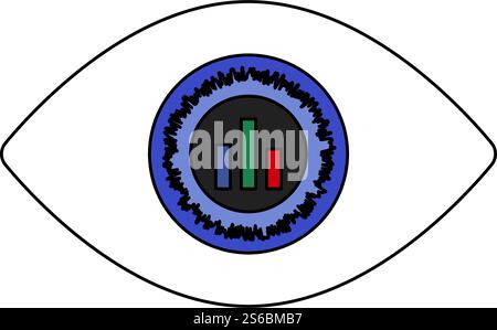 Eye With Market Chart Inside Pupil Icon. Editable Outline With Color Fill Design. Vector Illustration. Stock Vector