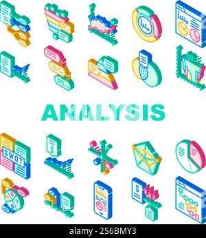 Data Analysis Diagram Collection Icons Set Vector. Financial And Swot Analysis, Economy And Business Analytics, Infographic And Chart Research Concept Linear Pictograms. Color Contour Illustrations. Data Analysis Diagram Collection Icons Set Vector Stock Vector