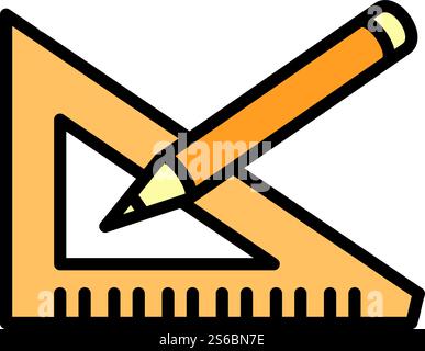 Drawing pencil ruler icon. Outline drawing pencil ruler vector icon for web design isolated on white background. Drawing pencil ruler icon, outline style Stock Vector