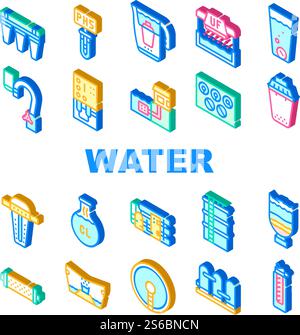 Water Treatment Filter Collection Icons Set Vector. Plant Purification System And Water Filtration Equipment, Chlorine And Ultraviolet Treat Concept Linear Pictograms. Color Contour Illustrations. Water Treatment Filter Collection Icons Set Vector Stock Vector