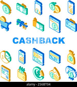 Cashback Money Service Collection Icons Set Vector. Cashback On Credit Card After Purchase And Game Buy, Bag With Cash And Wallet Concept Linear Pictograms. Color Contour Illustrations. Cashback Money Service Collection Icons Set Vector Stock Vector
