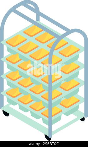 Bakery factory bread cart icon. Isometric of bakery factory bread cart vector icon for web design isolated on white background. Bakery factory bread cart icon, isometric style Stock Vector