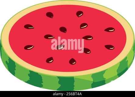 Cutted watermelon icon. Isometric of cutted watermelon vector icon for web design isolated on white background. Cutted watermelon icon, isometric style Stock Vector