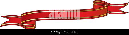 Red Ribbon With Golden Stripes and Editable Stroke. Vector Illustration. Stock Vector