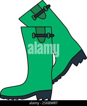 Icon Of Hunter&rsquo;s Rubber Boots. Editable Outline With Color Fill Design. Vector Illustration. Stock Vector