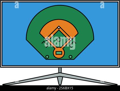 Baseball Tv Translation Icon. Editable Outline With Color Fill Design. Vector Illustration. Stock Vector