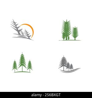 Set Pine tree ilustration logo vector design Stock Vector