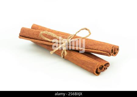 Cinnamon sticks isolated on white background, healthy spice, (Cinnamomum) Stock Photo