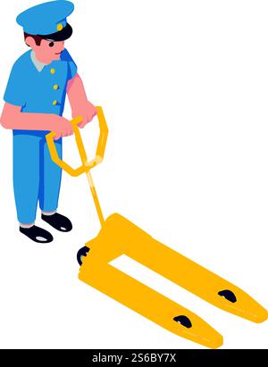 Postman warehouse lift cart icon. Isometric of postman warehouse lift cart vector icon for web design isolated on white background. Postman warehouse lift cart icon, isometric style Stock Vector