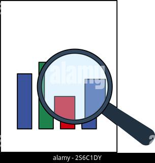 Magnificent Glass On Paper With Chart Icon. Editable Outline With Color Fill Design. Vector Illustration. Stock Vector