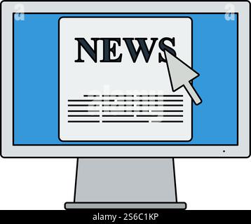 Monitor With News Icon. Editable Outline With Color Fill Design. Vector Illustration. Stock Vector