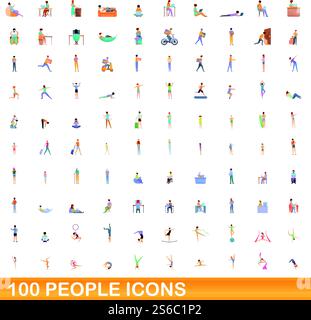 100 people icons set. Cartoon illustration of 100 people icons vector set isolated on white background. 100 people icons set, cartoon style Stock Vector