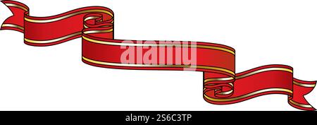 Red Ribbon With Golden Stripes and Editable Stroke. Vector Illustration. Stock Vector