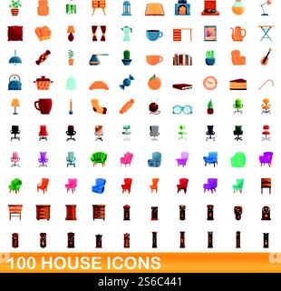 100 house icons set. Cartoon illustration of 100 house icons vector set isolated on white background. 100 house icons set, cartoon style Stock Vector