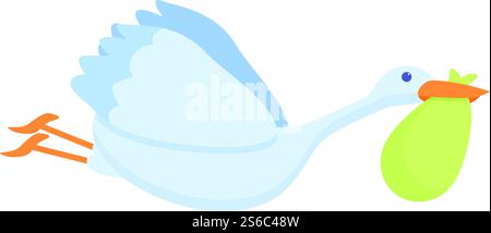 Flying baby stork icon. Cartoon of flying baby stork vector icon for web design isolated on white background. Flying baby stork icon, cartoon style Stock Vector