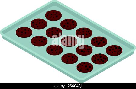 Bakery factory chocolate cookie icon. Isometric of bakery factory chocolate cookie vector icon for web design isolated on white background. Bakery factory chocolate cookie icon, isometric style Stock Vector