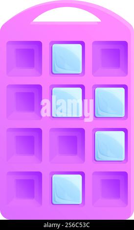 Pink ice cube tray icon. Cartoon of pink ice cube tray vector icon for web design isolated on white background. Pink ice cube tray icon, cartoon style Stock Vector