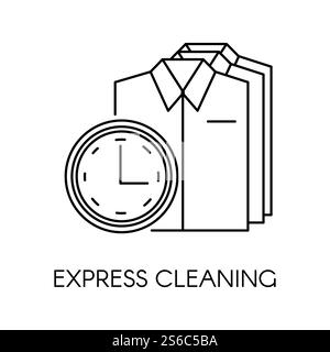 Express cleaning vector, isolated icon of clean washed shirts and clock. Fast and quick service of washing and drying clothes. Laundry sign for shop, professional care for clients outfit flat style. Express cleaning of shirts, clock as fast service Stock Vector