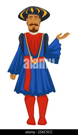 Cartoon Renaissance Man Renaissance epoch style vintage fashion vector illustration Stock ...