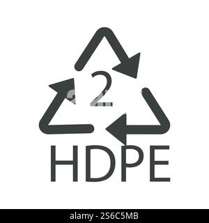 Plastic recycling symbol HDPE 2, recycle arrow triangle isolated icon vector. Symbology two type logo of plastic materials, recycle ecology emblem. Resin identification code, High-density polyethylene. Recycling symbol, plastic HDPE 2 recyclability type, recycle arrows Stock Vector