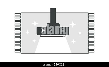 Cleaning carpets with vacuum cleaner and detergent, cleaners service isolated icon vector. Washing rug with hoover, housekeeping and mopping house flooring. Mat and electric appliance, household chore. Carpet cleaning with vacuum cleaner or hoover and detergent isolated icon Stock Vector