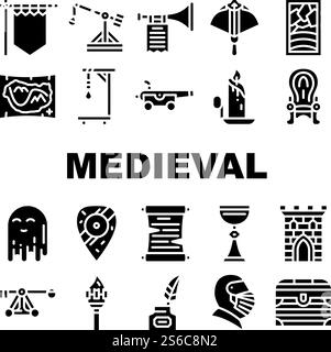 Medieval Middle Age Collection Icons Set Vector Stock Vector Image ...
