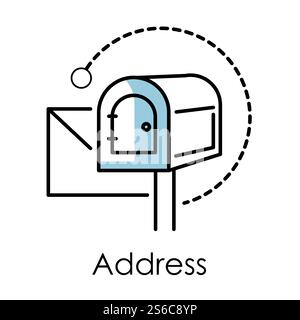 Mailbox, mail or IP address symbol, box for envelopes and correspondence isolated outline icon vector. Post office work and sending or receiving signal. Letterbox and post delivery, bitcoin industry. Address linear symbol, mailbox isolated icon, bitcoin mining Stock Vector