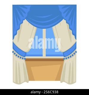 Windows with curtains, blinds or shutters, fabric and interior design vector isolated object. Textile shade, indoor decor, cotton and silk or lace. Glass and drapes, Biedermaier fashion style. Curtains on window, Biedermaier fashion style isolated object Stock Vector