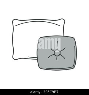Pillows or cushions for relaxation and sleeping or nap, bedding element isolated icon vector. Bedroom or living-room decor, home textile, cotton fabric. Upholstery and house furnishing element. Cushion or pillow, relaxation and sleep or nap, bedding element Stock Vector