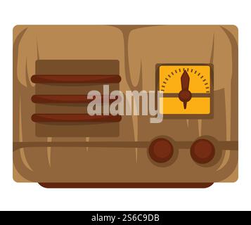 Radio of 1930s isolated vector object, vintage technologies development. Old appliance, 30s retro device, media and entertainment, audio programs and news broadcast. Tuner, sound fm and wave receiver. 1930s radio isolated object, vintage device, retro technologies Stock Vector