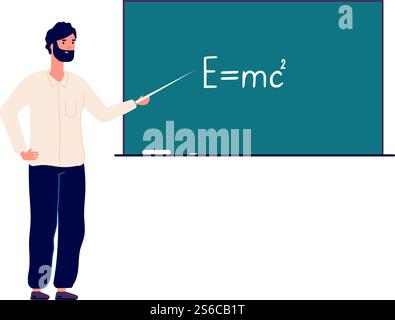 Teacher teaching physics in his classroom with students flat character ...