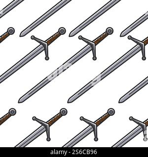 Sword Scottish symbol ancient relic seamless pattern vector old weapon travel to Scotland national attraction endless texture traveling and tourism knight accessory or equipment wallpaper print. Scottish symbol sword ancient relic seamless pattern Stock Vector