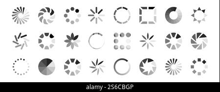 Web loading icons vector. Load indicators isolated on white background. Load progress, upload indication, circle process round download illustration. Web loading icons vector. Load indicators isolated on white background Stock Vector