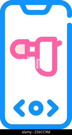 hearing aid device on phone screen color icon vector. hearing aid device on phone screen sign. isolated symbol illustration. hearing aid device on phone screen color icon vector illustration Stock Vector