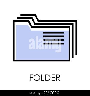 Folder isolated icon, repository and network, desktop computer outline symbol vector. Admin panel, website interface, mobile app or memory storage. Portfolio element, documents and files keeping. Desktop computer isolated icon, folders stack symbol Stock Vector