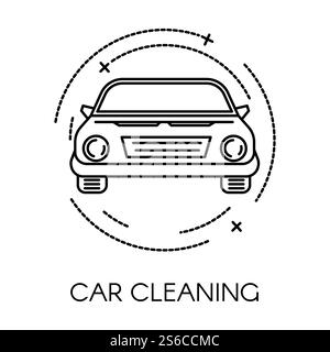 Car cleaning service of company, clean transport icon vector. Isolated logotype for additional offers for drivers. Making vehicle dirt by removing dirt from glass and automobile body flat style. Car cleaning service of company, clean transport icon Stock Vector