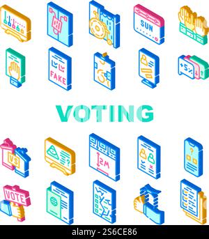 Voting And Elections Collection Icons Set Vector. Oath On Constitution And Ballot Box, Exit Polls, Disabled And Electronic Voting Booth Isometric Sign Color Illustrations. Voting And Elections Collection Icons Set Vector Stock Vector