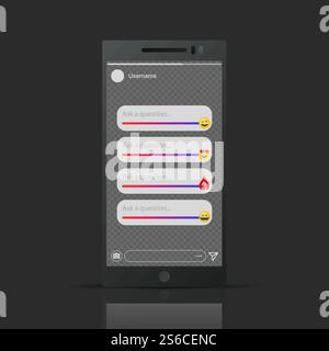 Inspired by instagram - stories emoji sliders vector template. Illustration of emoji slider smile, network social feedback for app. Inspired by instagram - stories emoji sliders vector template Stock Vector