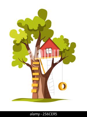 Treehouse with swing on the tree illustration Stock Vector Image & Art ...