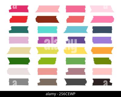 Mini washi tape strips colorful vector collection. Illustration of scrapbook tape sticker, label strip embellishment paper. Mini washi tape strips colorful vector collection Stock Vector