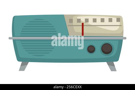 Radio of 1960s isolated vector object, vintage technologies development. Old appliance, 60s retro device, frequency catching item, audio programs and news broadcast. Tuner, sound fm and wave receiver. 1960s radio isolated vector object, vintage technologies Stock Vector