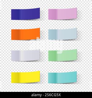 Sticky note papers, paper bookmarks vector set. Illustration of sticky paper for note and message. Sticky note papers, paper bookmarks vector set Stock Vector