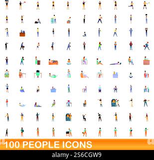 100 people icons set. Cartoon illustration of 100 people icons vector set isolated on white background. 100 people icons set, cartoon style Stock Vector