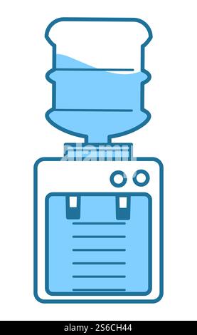 Plastic water cooler, refreshment and bottle, office or home, isolated icon vector. Appliance for liquid heating and cooling, gallons delivery service. Mineral aqua, natural pure drink or beverage. Water in cooler, hot and cold taps, office or home Stock Vector
