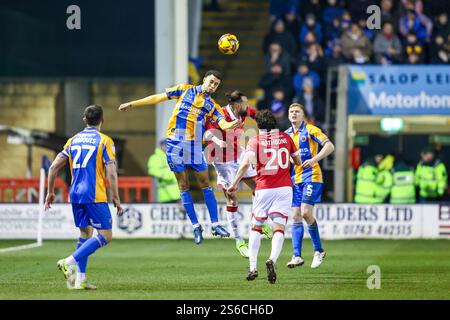 #2, Luca Hoole of Shrewsbury Town in attacking action racing forward ...