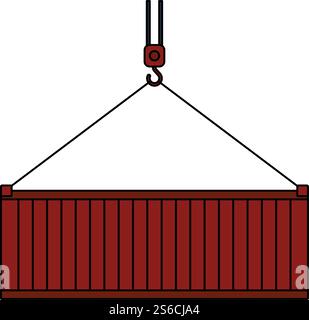 Crane Hook Lifting Container. Editable Outline With Color Fill Design. Vector Illustration. Stock Vector